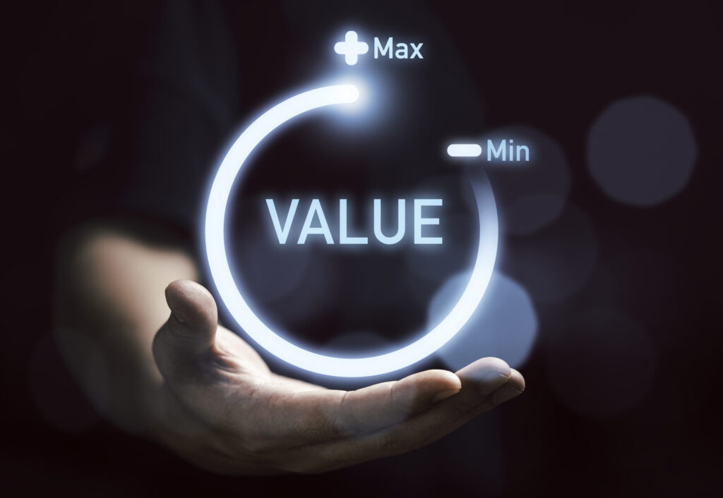 businessman holding virtual download icon progress for increasing value added to business product and service concept.